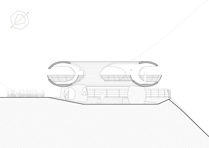 Resting Loop with Views pavilion section by HCCH Studio