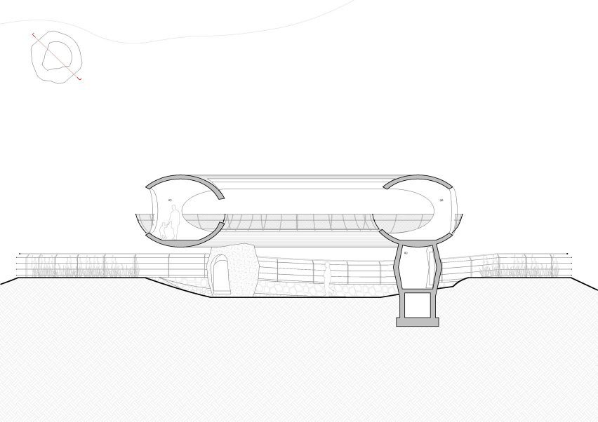 Resting Loop with Views pavilion section by HCCH Studio