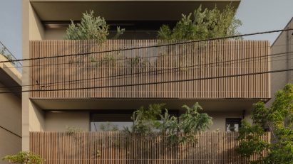 Louvred exterior of home in Tokyo