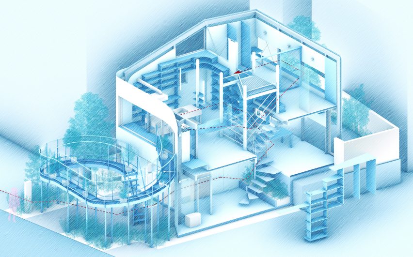 Axonometric of House in Nakano by HOAA
