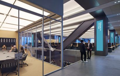 Open workspaces where sightlines and access to daylight were carefully considered