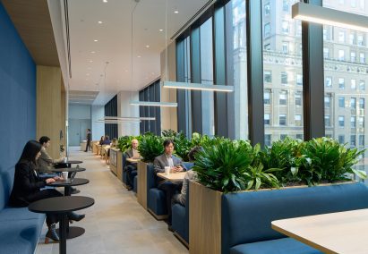 Cafe space for relaxed work and breaks facing a street