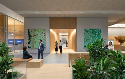 Natural materials and live plants in a lobby