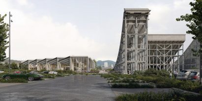 Exterior view of industrial venue by Kengo Kuma and Associates