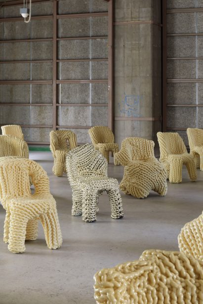 Multiple beige-yellow chairs