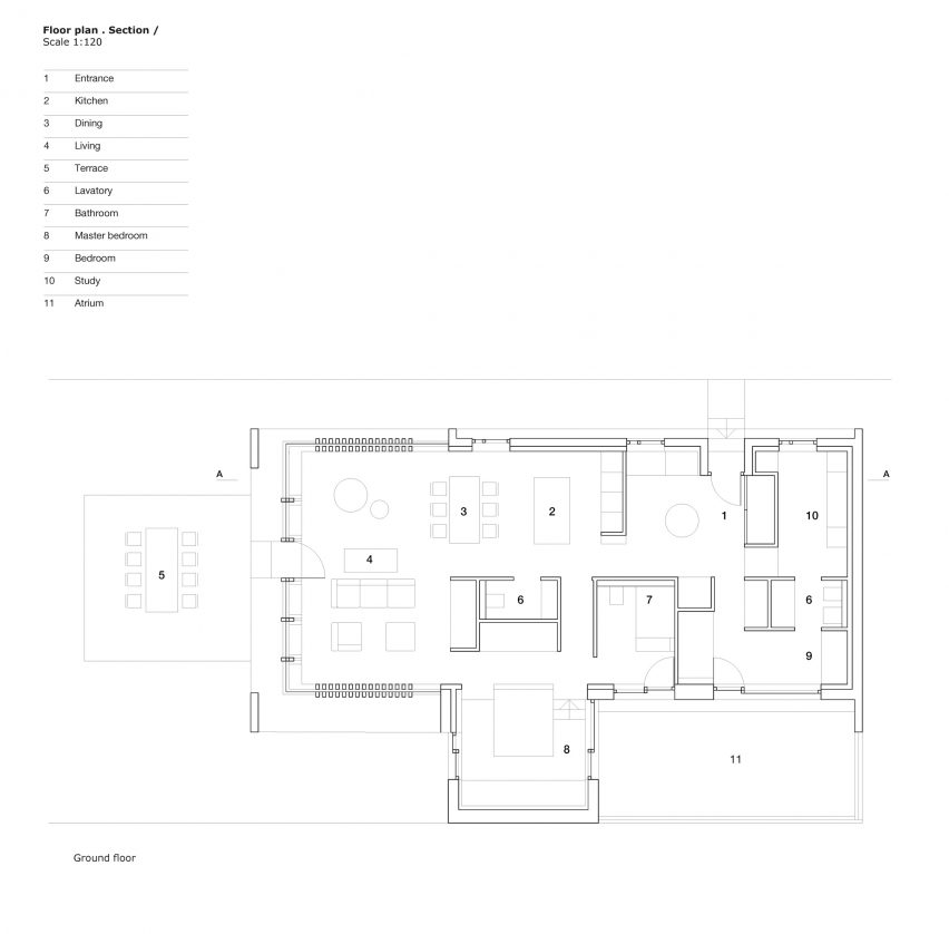 Plan of House Under the Poplars by OFIS Arhitekti