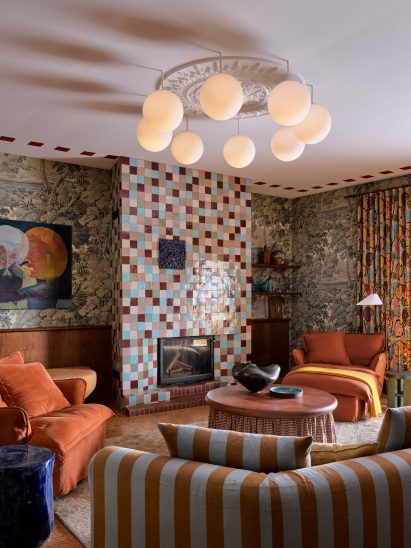 Colourful tiled fireplace