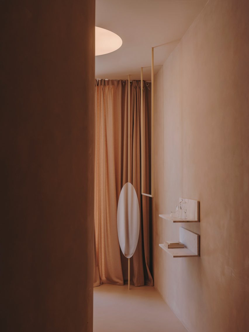Reception area with long curtains