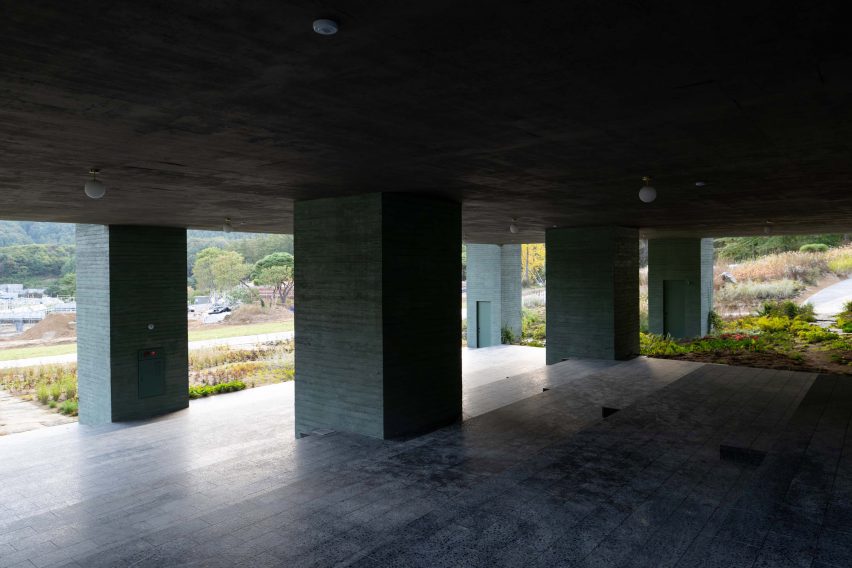 Stepped terrace underneath Überhaus restaurant in Les Jardins de Médongaule by Pezo von Ellrichshausen