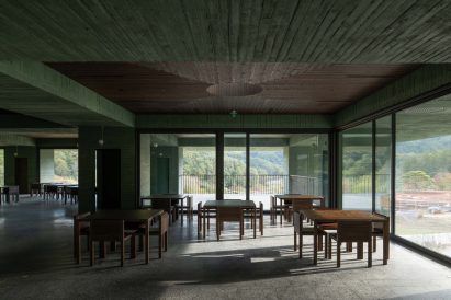 Dining room in Überhaus restaurant in Les Jardins de Médongaule by Pezo von Ellrichshausen