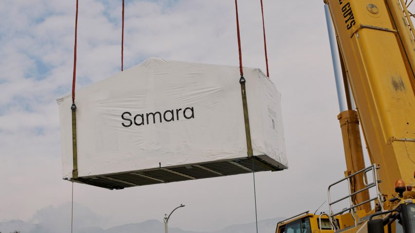 Samara ADU suspended from a crane