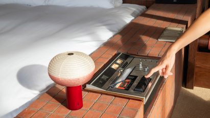 Built-in record player in hotel by Kiyoaki Takeda Architects and Staple Studio