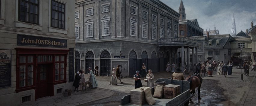 Still from The Testaments of Ann Lee showing a set of 18th-century New York