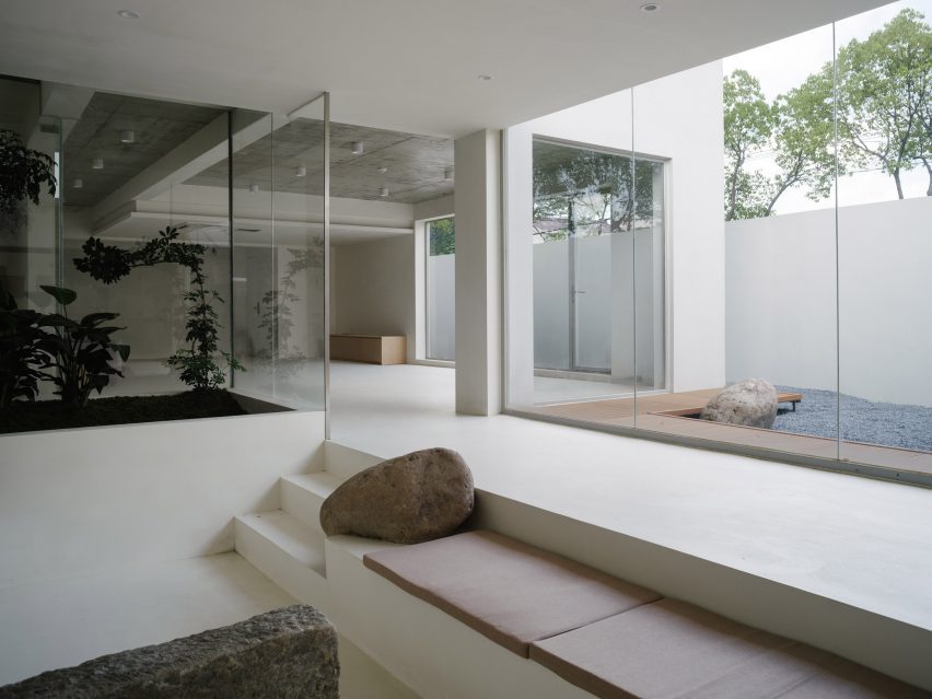 Lobby with sunken seating area