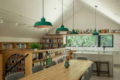 upstairs loft with green lights