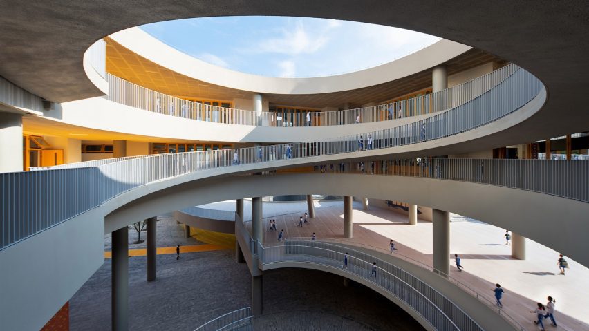 School building with roof cut-out