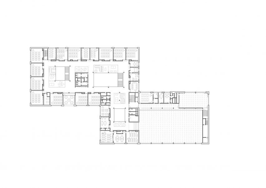 Second floor plan of Vida Elementary School by Opočenský Valouch Architects