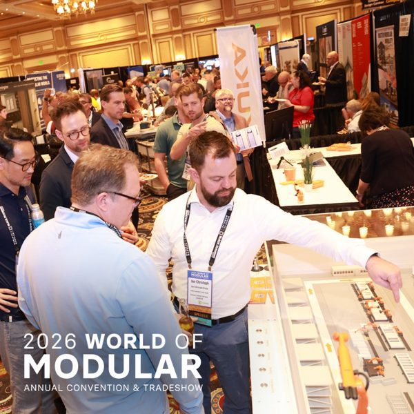 Photo of the World of Modular event with text overlay