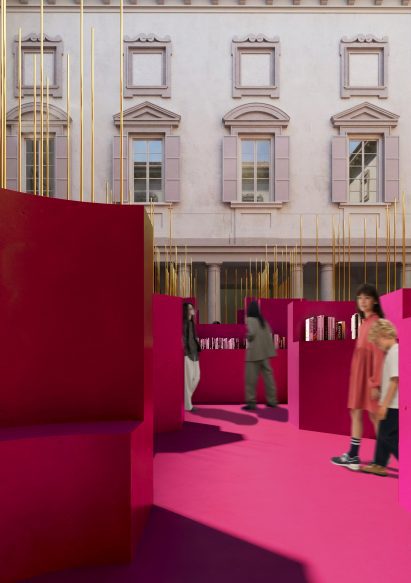 Pink floor and walls against grey stone