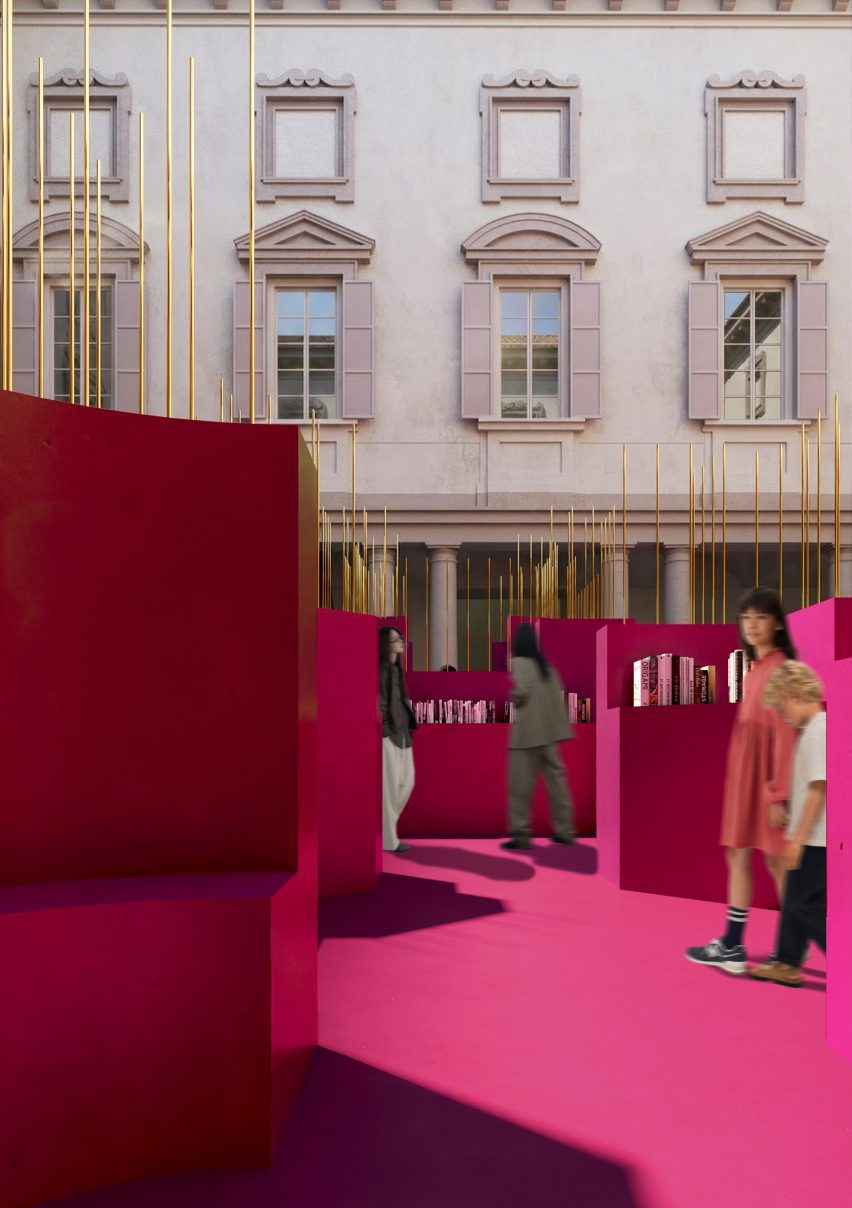 Pink floor and walls against grey stone