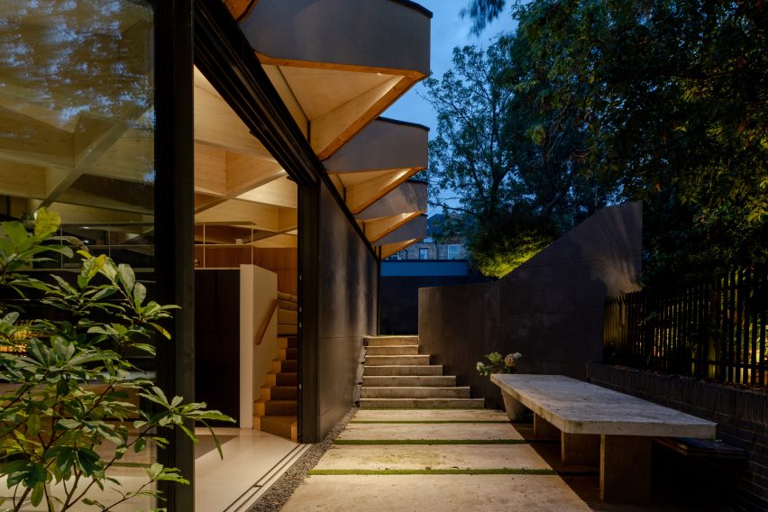 Overhanging triangular eaves of Arbour House by Andrei Saltykov