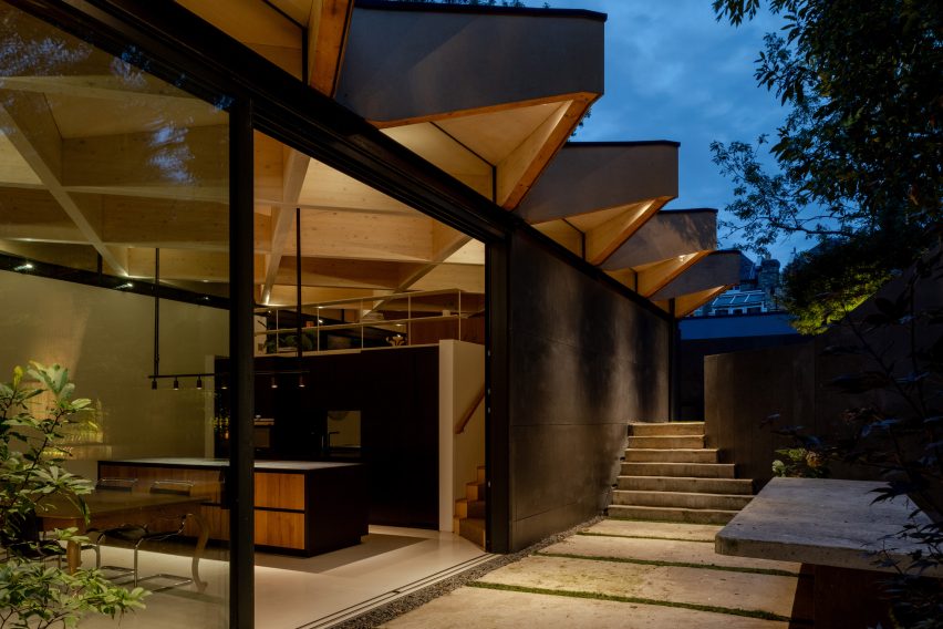 Overhanging triangular eaves of Arbour House by Andrei Saltykov