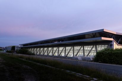 Close-up of factory with concrete facade