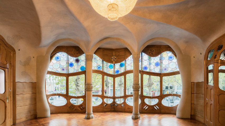 Interior of Casa Batlló with organic-shaped windows