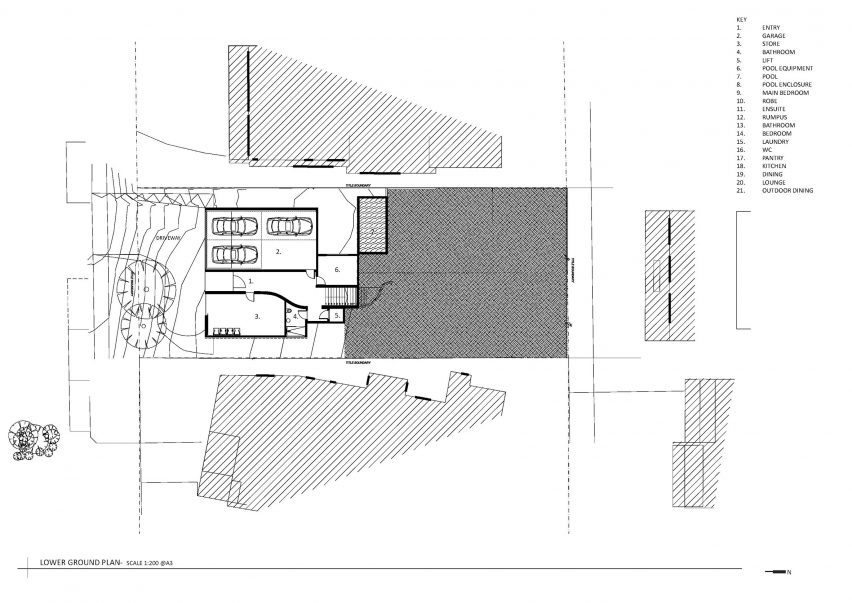 Lower floor plan of Coastal House in Victoria by Splinter Society