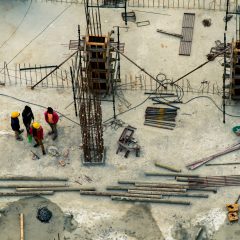 Workers on a construction site in India