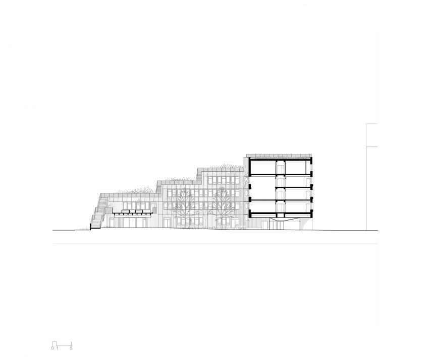 Section of Dominique Frelaut School by Tectoniques