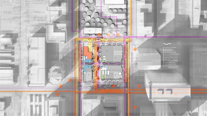 Site plan of Central Station towers by Multistudio