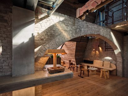 Reclaimed materials within the Jam hotel in Ghent, Belgium