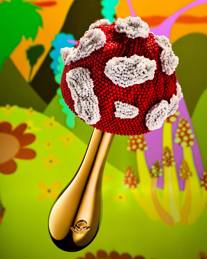 Bottle with gold base and mushroom cap