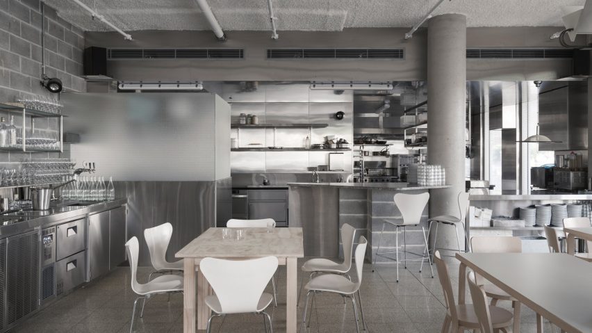 Kitchen with concrete and metal surfaces