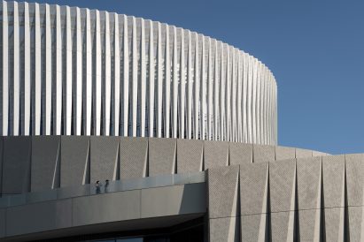 Close-up exterior view of the TCC DAKA Renewable Resource Recycling Center by KPF