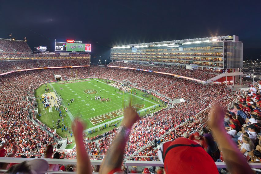 Levi's Stadium in Santa Clara was designed to reflect the iconic bridges of the area was regarded as one of the most sustainable stadiums.