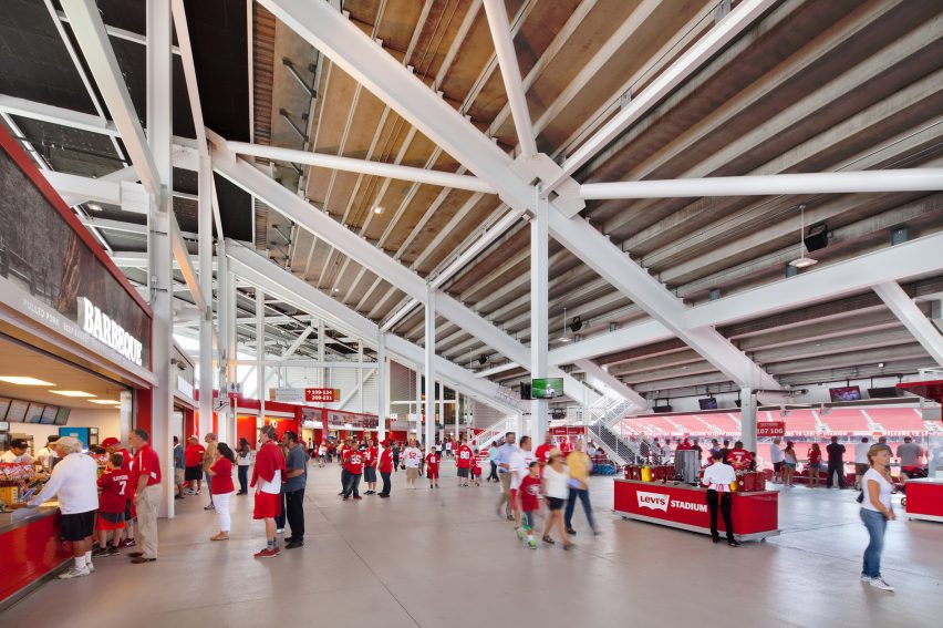 Levi's Stadium in Santa Clara was designed to reflect the iconic bridges of the area was regarded as one of the most sustainable stadiums.