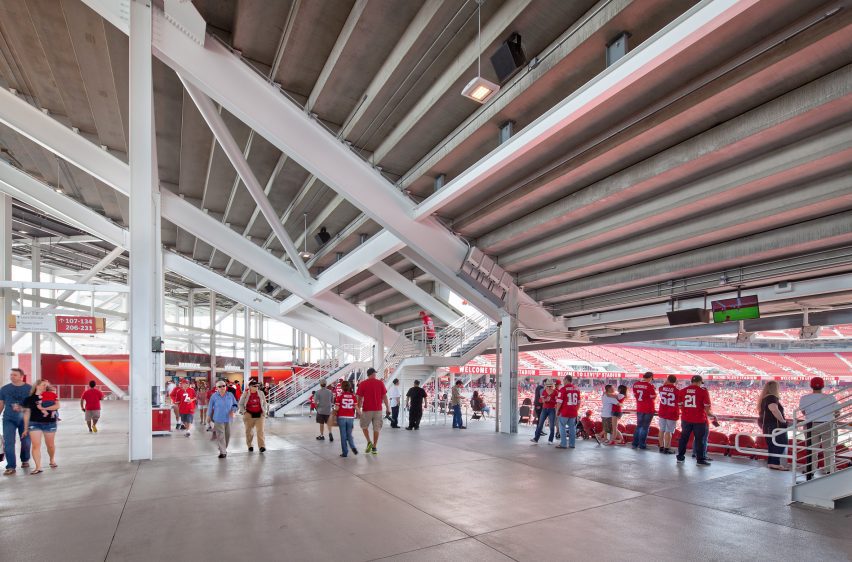 Levi's Stadium in Santa Clara was designed to reflect the iconic bridges of the area was regarded as one of the most sustainable stadiums.