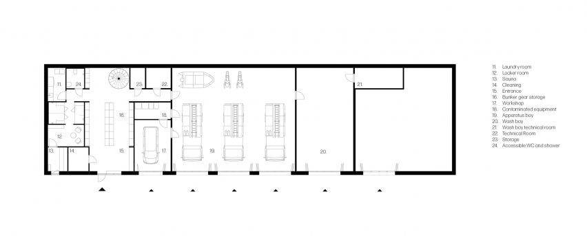 Lower floor plan of Liden fire station by Kod Arkitekter