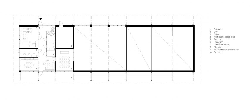 Upper floor plan of Liden fire station by Kod Arkitekter