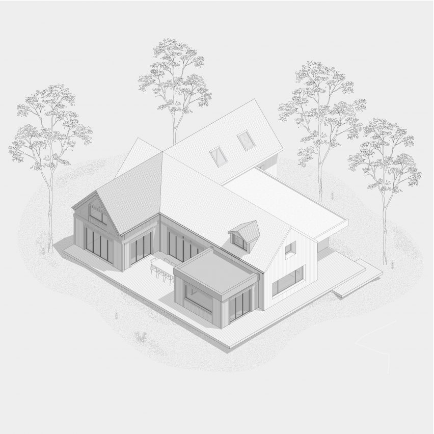 Axonometric of House at the Edge (Maison de l'Orée) by In Sinu Architectes