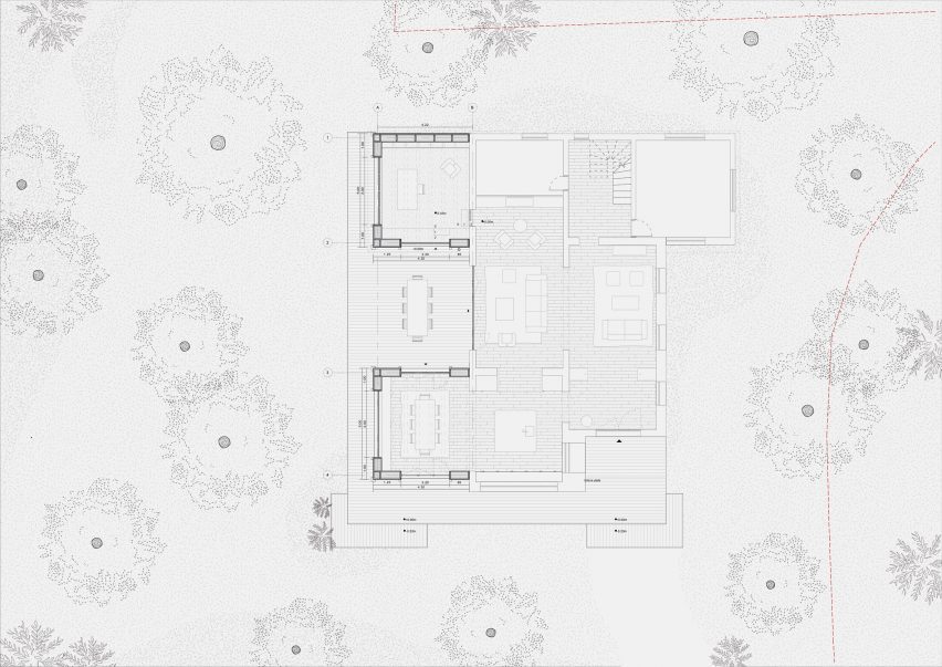 Floor plan of House at the Edge (Maison de l'Orée) by In Sinu Architectes