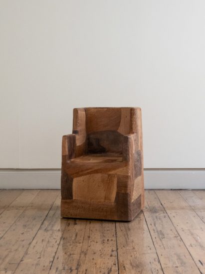 Patchwork timber seating at the Max Radford Gallery exhibition at Collect