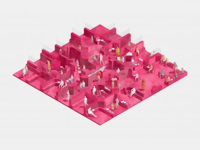 Pink labyrinth on grey background