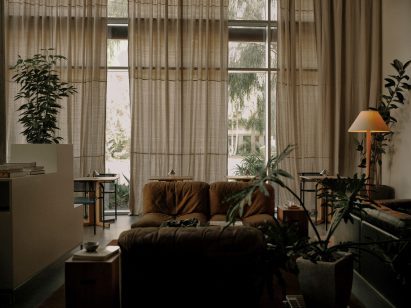 Window coverings fashioned from painters' drop cloth