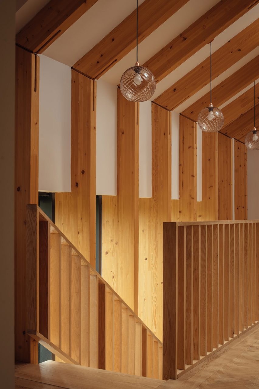 Exposed timber frame in Orchard House