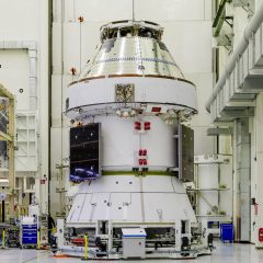 Rendering of Orion flying through space