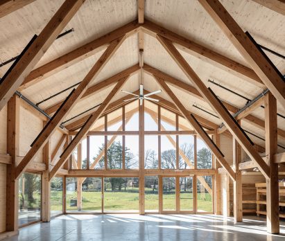 Framing of Payette farm stand main gabled volume