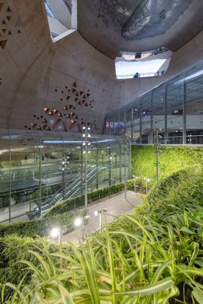 Green space in a metro atrium